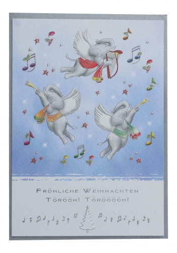 Weihnachts-Doppelkarte, Trh!, musikalische Elefanten