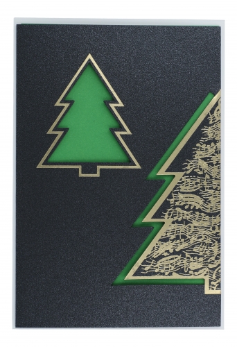 Doppelkarte Weihnachtsbaum mit Notenlinien, grn-gold