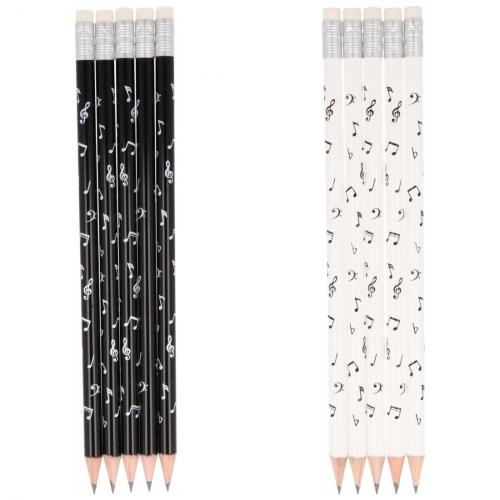 Noten-Mix-Bleistifte mit Radiergummi, Noten, Violinschlssel, Bassschlssel  in wei oder schwarz