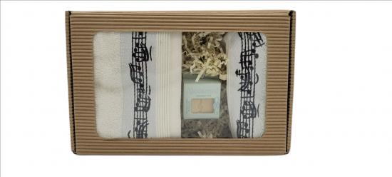 musikalisches Geschenkset mit Gstehandtuch, Waschhandschuh und Mini-Seife im Geschenkkarton