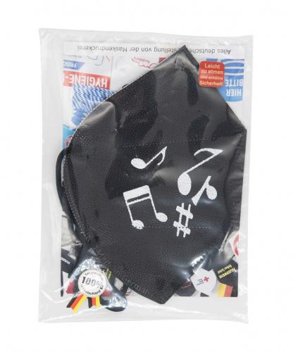 schwarze FFP2-Maske mit Noten-Mix-Druck, gold oder wei