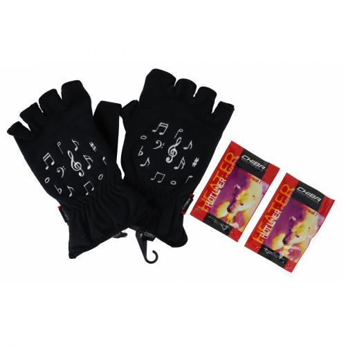 Noten-Motiv-Fleece-Handschuhe, zwei Gren, Kurzfinger, mit Heizkissen - Gre: S/M 