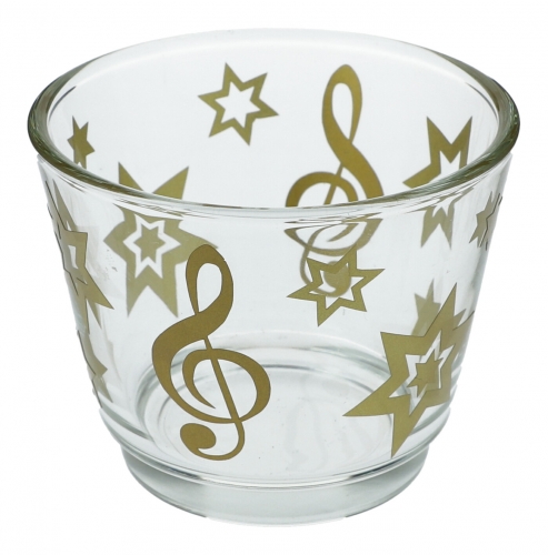 weihnachtliches Teelichtglas mit Violinschlssel und Sternen in gold, Windlicht 