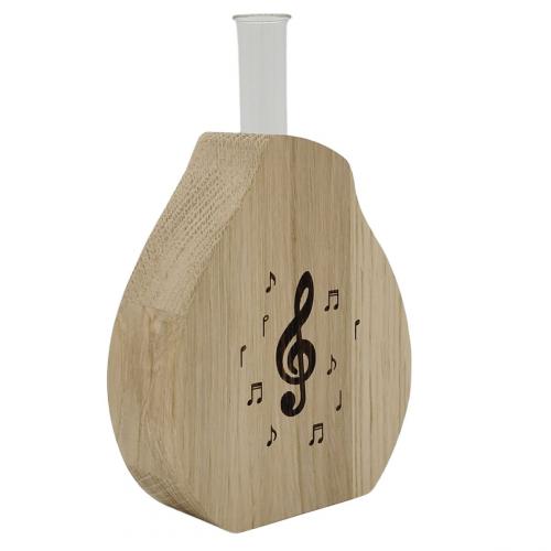 Edle Vase aus Holz inklusive Glaszylinder mit Violinschlssel und Noten