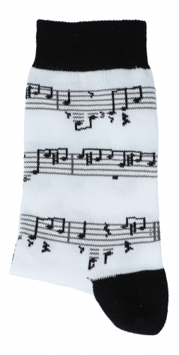 Socken mit schwarzer Notenlinie, Grundfarbe wei, Noten, Musik-Socken