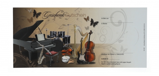 Geschenk-Gutschein mit Instrumenten und Noten