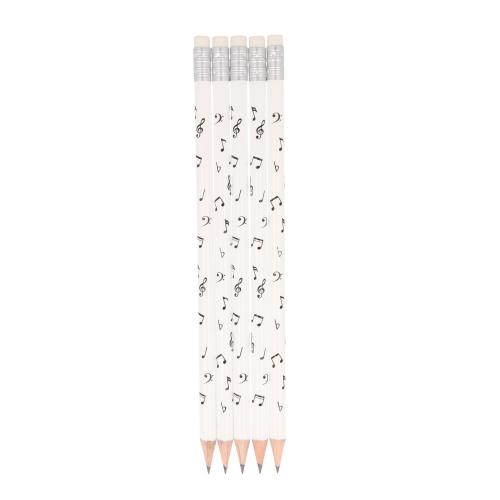 Noten-Mix-Bleistifte mit Radiergummi, Noten, Violinschlssel, Bassschlssel  in wei oder schwarz - Farbe: wei