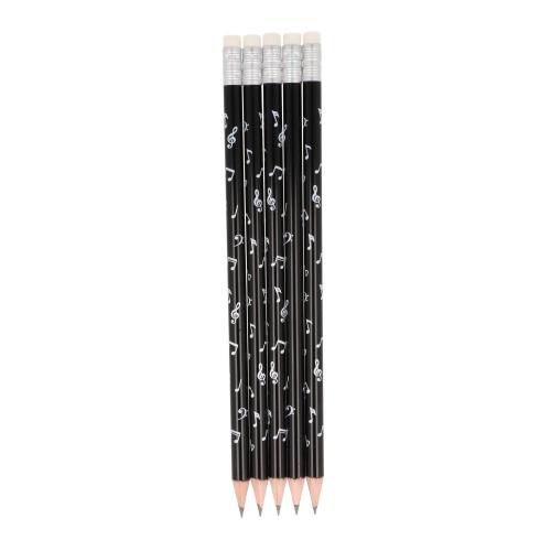 Noten-Mix-Bleistifte mit Radiergummi, Noten, Violinschlüssel, Bassschlüssel  in weiß oder schwarz - Farbe: schwarz