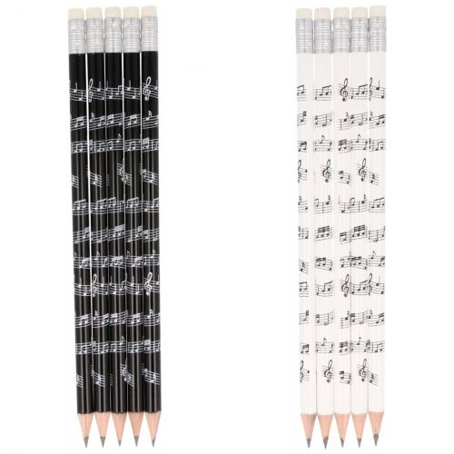 Notenlinien-Bleistifte mit Radiergummi in wei oder schwarz