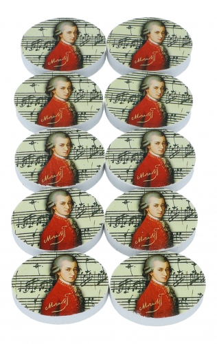 ovale Radiergummis mit Komponisten-Aufdruck, Beethoven oder Mozart
