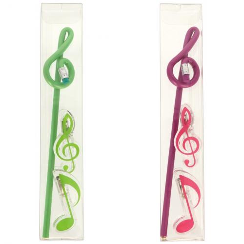 Set mit geformtem Violinschlüssel-Bleistift und Klammern in grün oder pink