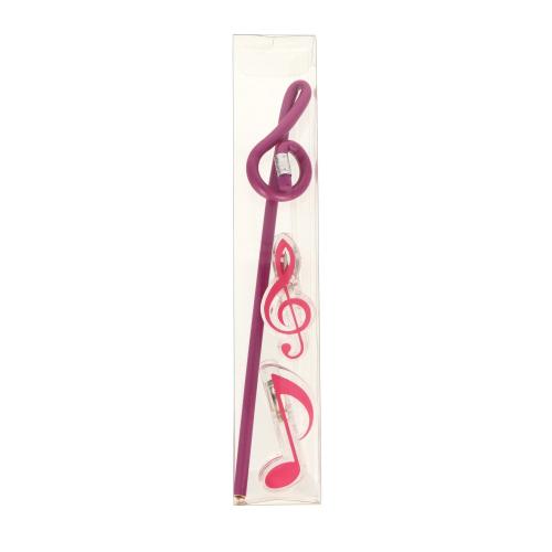 Set mit geformtem Violinschlssel-Bleistift und Klammern in grn oder pink - Farbe: pink/lila