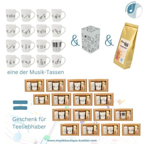 Geschenkset mit Musik-Henkelbecher, Musikertee und Teedose