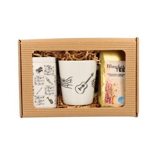 Geschenkset mit Musik-Henkelbecher, Musikertee und Teedose - Motiv: Konzertgitarre