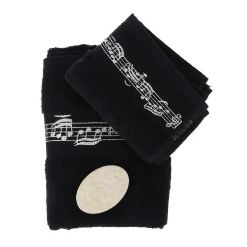 Geschenkset schwarze Handt�cher, Handtuch, G�stetuch und Seife