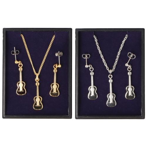 Konzertgitarre Ohrh�nger und Anh�nger mit Kette in Displaybox, versilbert oder vergoldet, Blasmusik