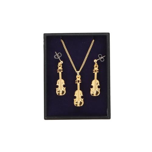Violine Ohrh�nger und Anh�nger mit Kette in Displaybox, vergoldet
