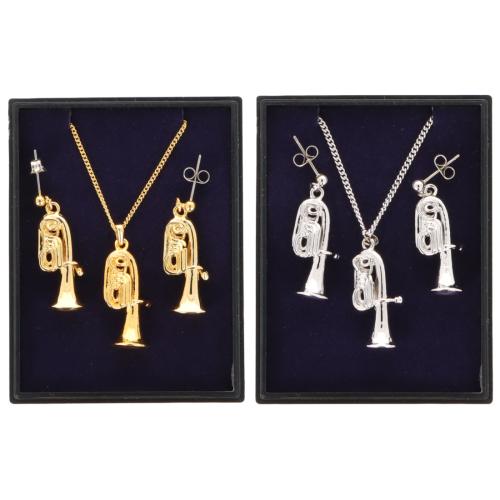 Tuba Ohrh�nger und Anh�nger mit Kette in Displaybox, versilbert oder vergoldet, Blasmusik