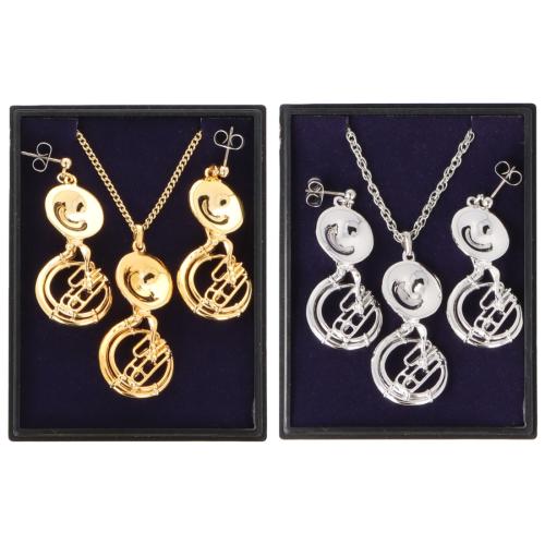 Sousaphon Ohrh�nger und Anh�nger mit Kette in Displaybox, versilbert oder vergoldet, Blasmusik