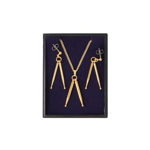 Drumsticks Ohrh�nger und Anh�nger mit Kette in Displaybox, vergoldet