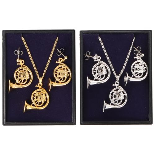 Horn Ohrh�nger und Anh�nger mit Kette in Displaybox, versilbert oder vergoldet