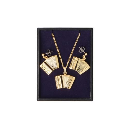Akkordeon Ohrh�nger und Anh�nger mit Kette in Displaybox, vergoldet
