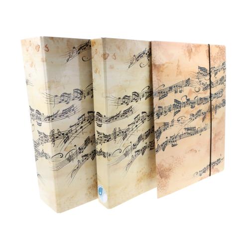 musikalischer Ordner, schmaler Ringbuchordner und Sammelmappe in creme schwarzen Noten/Notenzeilen