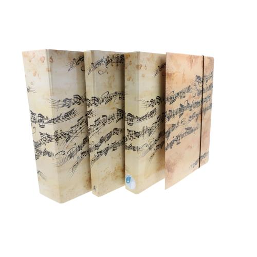 musikalischer Ordner, schmaler Ringbuchordner, Sammelbox und Sammelmappe in creme schwarzen Noten/Notenzeilen