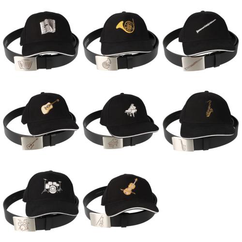 Lederg�rtel und Schlie�e mit diversen Instrumenten und schwarzes Baseball-Cap mit eingestickten Instrumenten