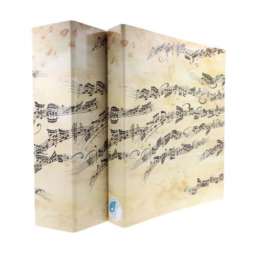 musikalischer Ordner und schmaler Ringbuchordner creme mit schwarzen Noten