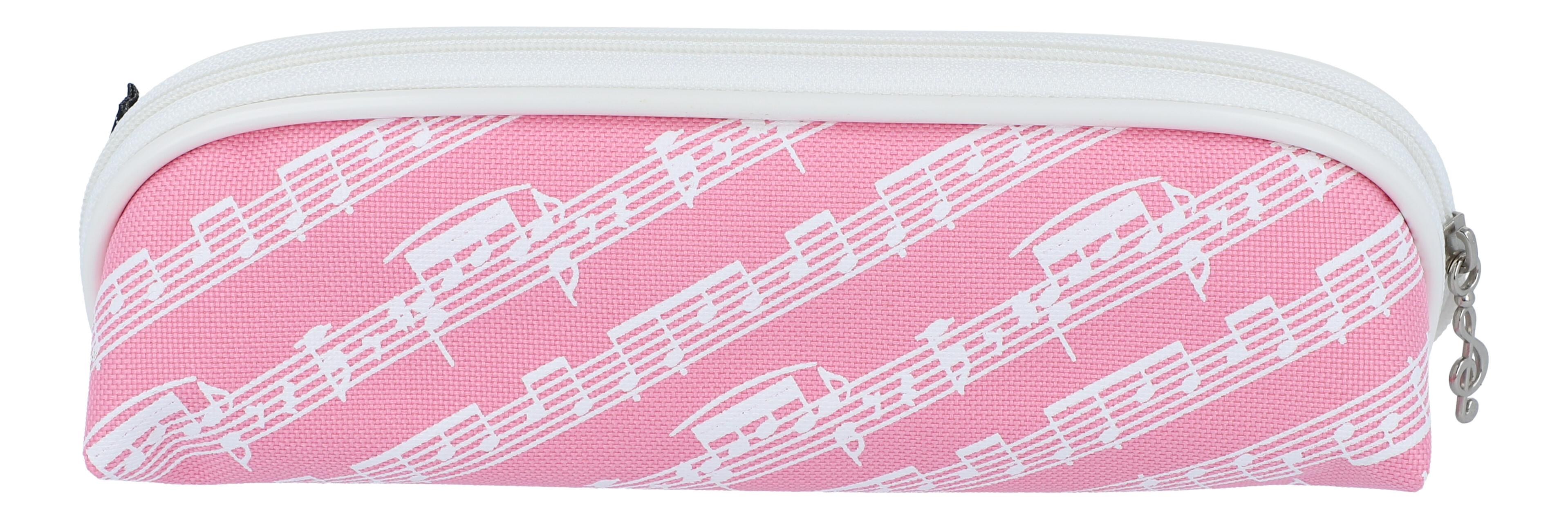 pinkes Stiftmäppchen mit weißen Notenlinien