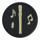 Magnete mit Instrumenten und Musik-Motiven, schwarz/gold - Instrumente / Design: Blockflöte