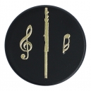 Magnete mit Instrumenten und Musik-Motiven, schwarz/gold - Instrumente / Design: Querflöte