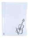 weiße Schnellhefter mit verschiedenen Instrumenten oder Notenzeichen