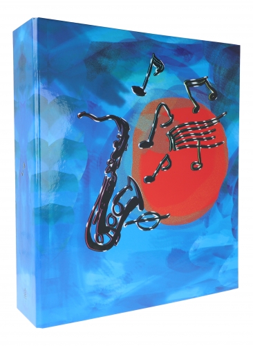breiter, blauer Ordner mit Saxophon, fr DIN A4