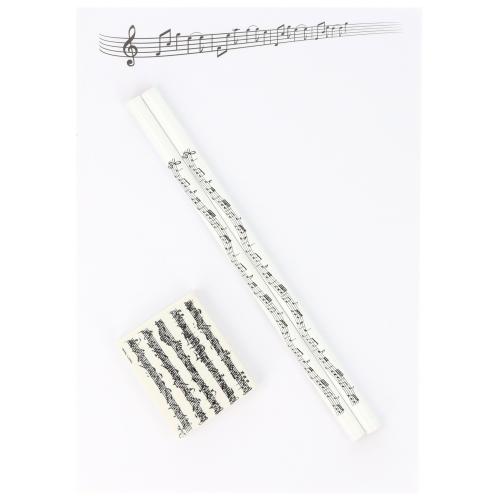 Schreibset mit Notizblock A5, Bleistiften und Radiergummi - Motiv: Notenlinien