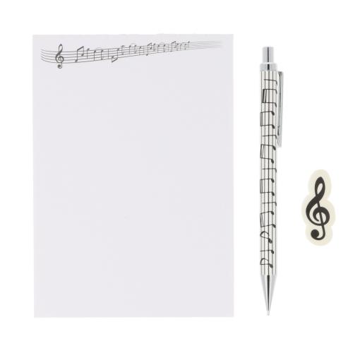 Schreibset mit Notizblock A6, Druckbleistift und Radiergummi - Motiv: Notenlinien