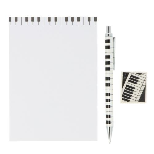 Schreibset mit Notizblock A6, Druckbleistift und Radiergummi - Motiv: Tastatur