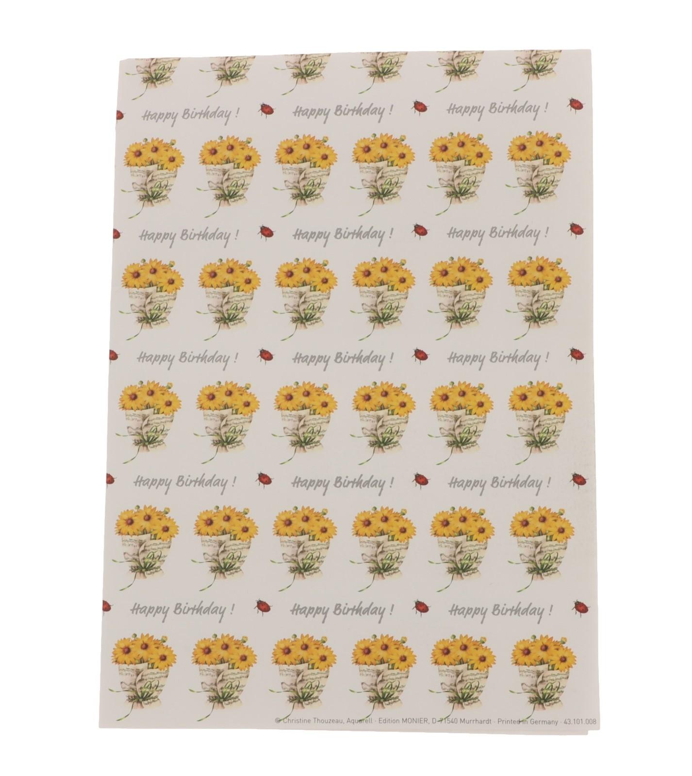 Geschenkpapier-Bogen Notenblatt mit Sonnenblumen, Happy Birthday
