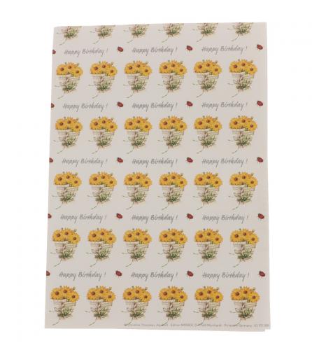 Geschenkpapier-Bogen Notenblatt mit Sonnenblumen, Happy Birthday