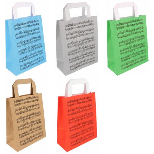 Farbige Papiertragetaschen mit Notenlinien, 25 Stck