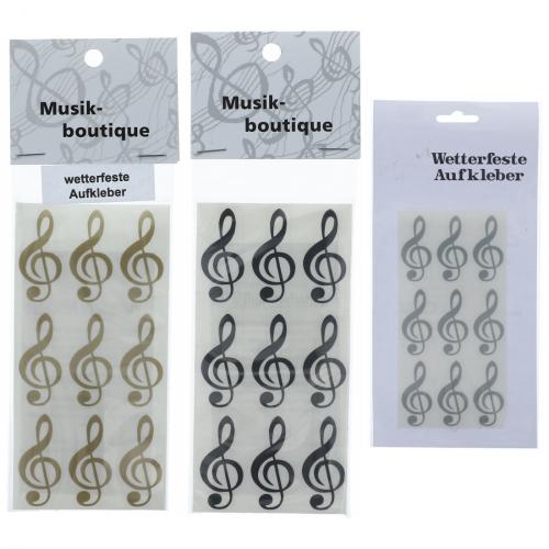 Violinschlssel-Sticker, 1 Bogen mit 9 Stck in schwarz, gold oder silber
