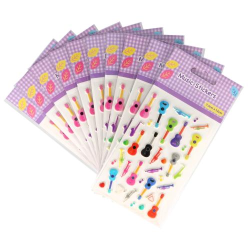10 Bogen Musik-Sticker mit bunten Gitarren und Trompeten