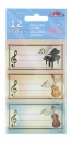 Instrumente-Etiketten mit Piano, Konzertgitarre und Violine 