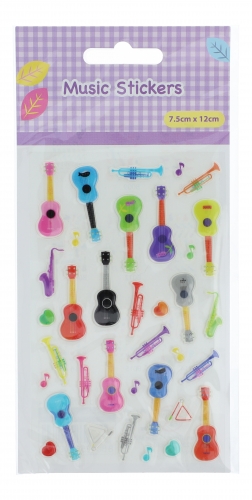 Musik-Sticker mit bunten Gitarren und Trompeten (1 Bogen)