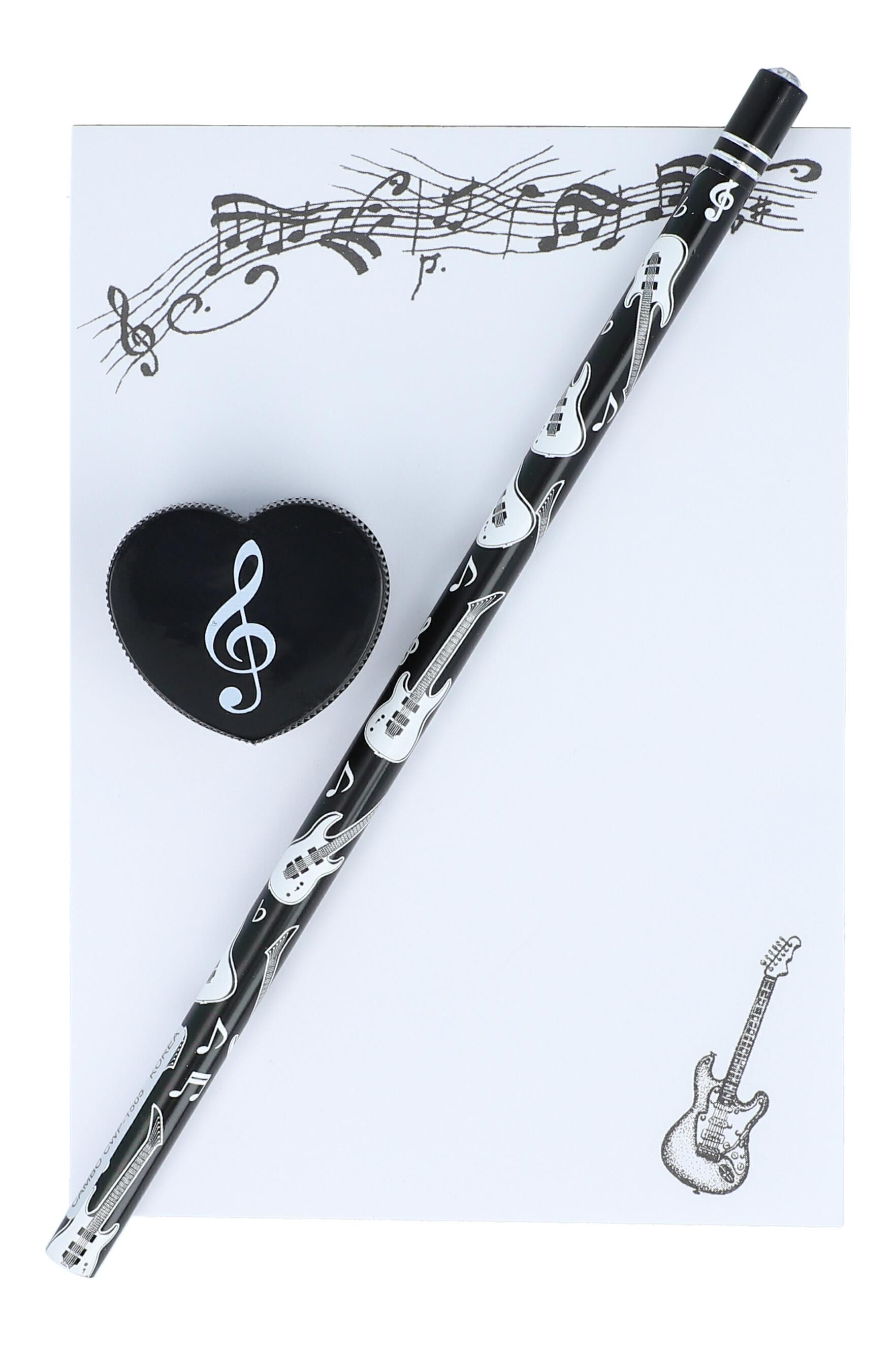 E-Gitarre-Schreibset mit A6-Notizblock, Bleistift und Spitzer E-Gitarre-Schreibset mit A6-Notizblock, Bleistift und Spitzer