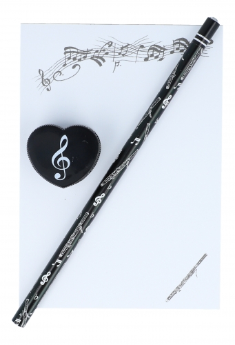 Schreibset Bleistift, Spitzer und A6-Block mit verschieden Instrumenten - Design: Fagott