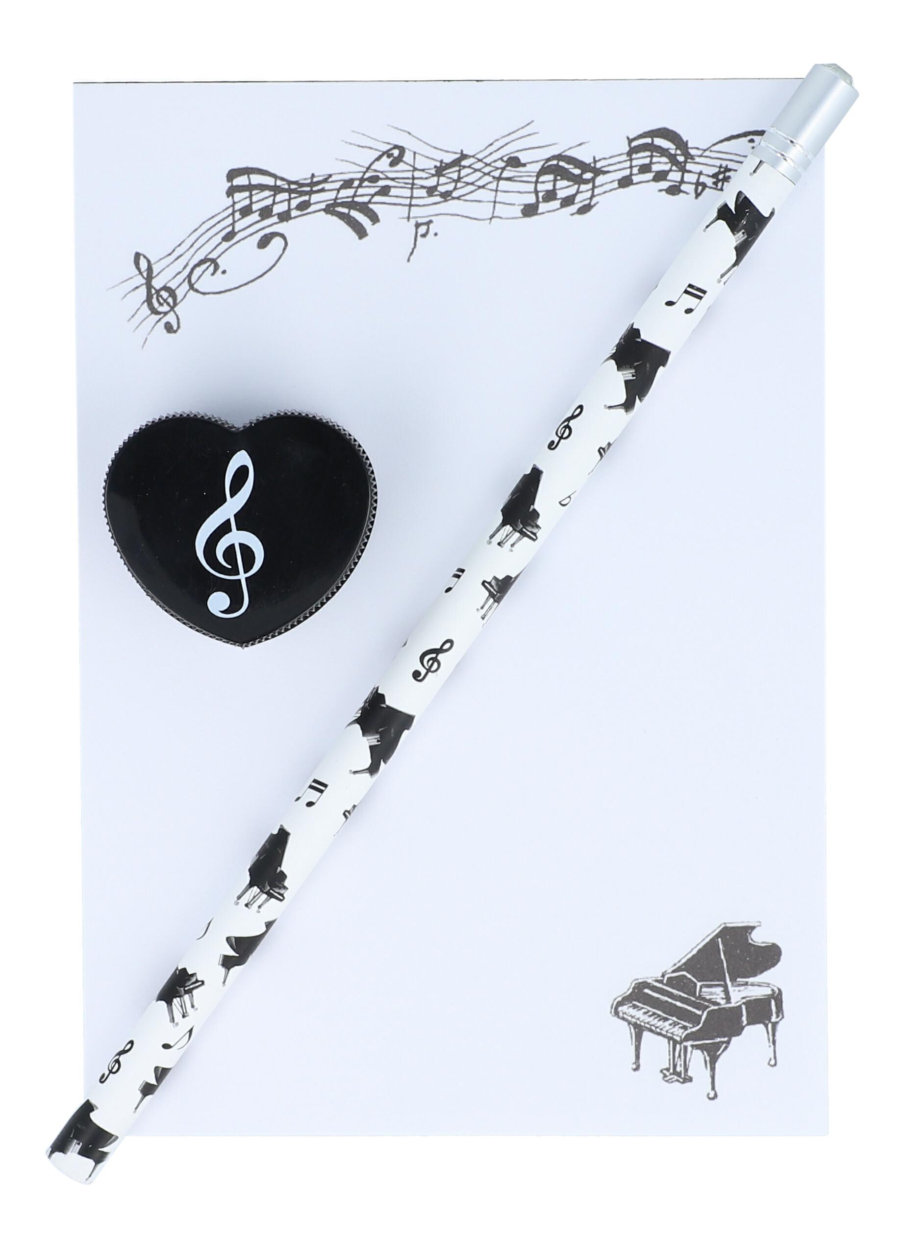 Piano-Schreibset mit A6-Notizblock, Bleistift und Spitzer Piano-Schreibset mit A6-Notizblock, Bleistift und Spitzer