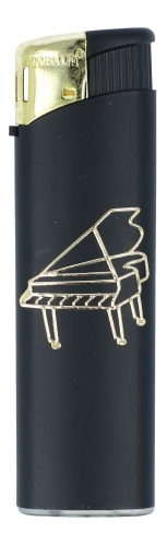 Elektronikfeuerzeug schwarz/gold mit Instrumenten-Motiv - Design: Piano