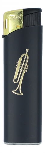 Elektronikfeuerzeug schwarz/gold mit Instrumenten-Motiv - Instrumente / Design: Trompete